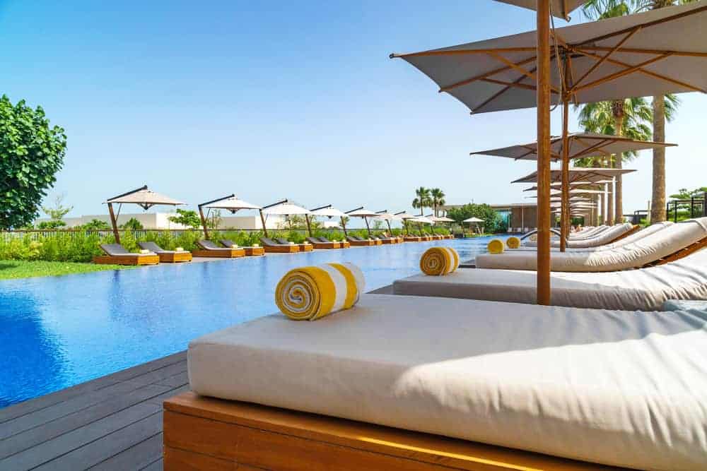sun beds around a pool in a Italian hotel