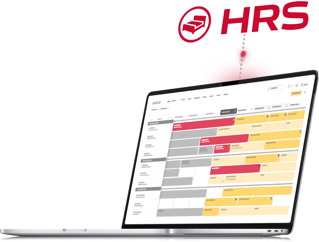 HRS syncing up to eviivo booking calendar on laptop screen