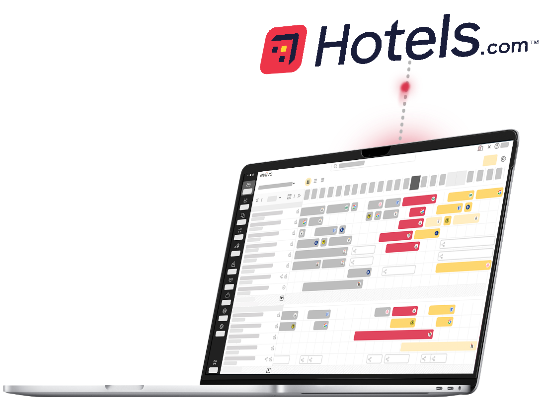 Hotels.com syncing up to eviivo booking calendar on laptop screen