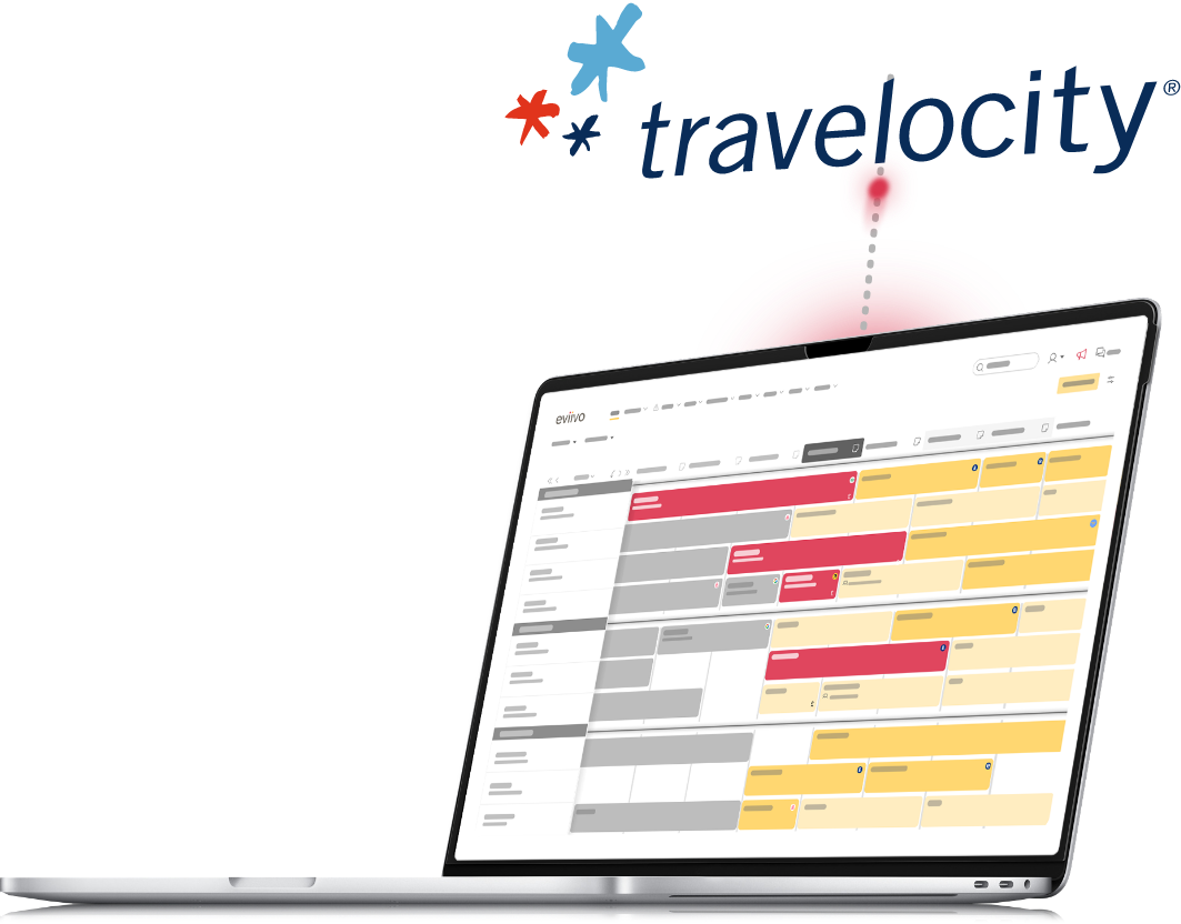 Travelocity syncing up to eviivo booking calendar on laptop screen