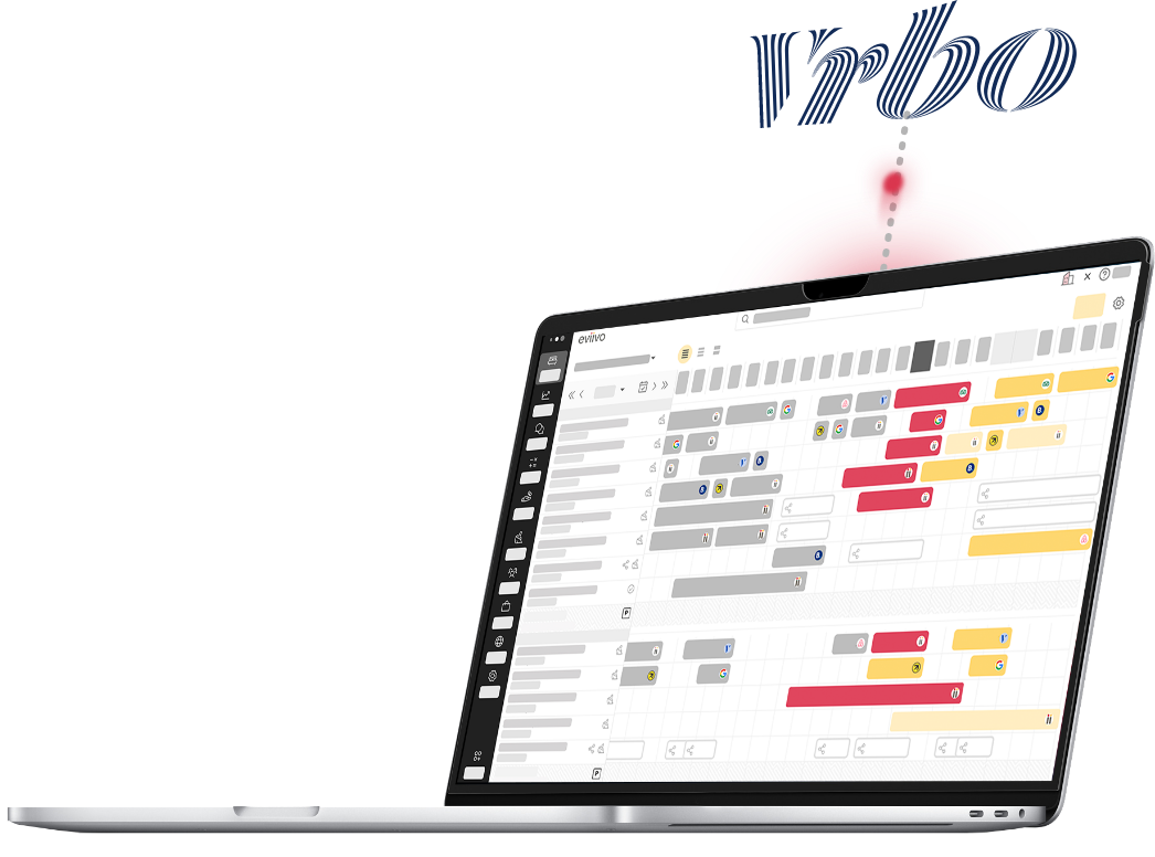 Vrbo syncing up to eviivo booking calendar on laptop screen